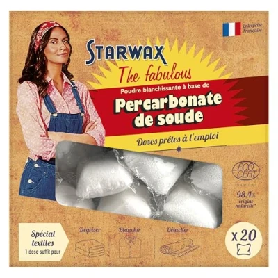 Abbildung von STARWAX THE FABULOUS Natriumpercarbonat gebrauchsfertige Einzeldosen 1 Dosis = Wäsche Reinigt, entfernt Grauschleier und Flecken auf Textilien Ultraleistungsstark 20 Dosen