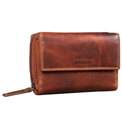 Abbildung von STILORD &#039;Thea&#039; Geldbörse aus Leder für Damen, RFID Geldbörse, Vintage, mit NFC Schutz, Reißverschluss und Geschenkbox echtem Leder, Salerno Braun, M,