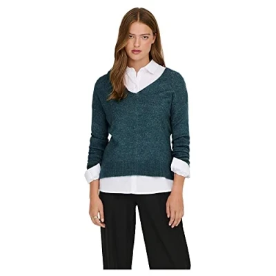 Abbildung von JDY Elanora Vneck Strickpullover, Damen, Größe: Large, Atlantic deep