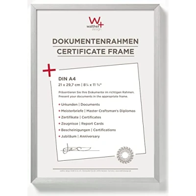 Abbildung von walther design Bilderrahmen silber 21 x 29,7 cm (DIN A4) Aluminium Dokumentenrahmen Chair Alurahmen AJ130S