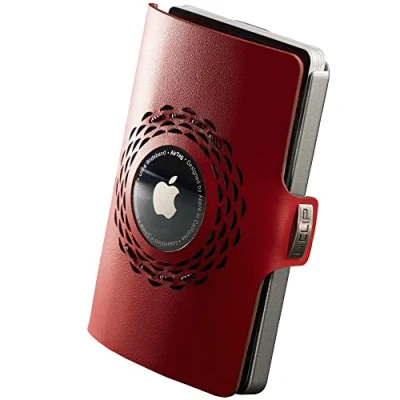 Abbildung von I CLIP Original mit Geldklammer Portemonnaie Slim Wallet Geldbörse kompatibel für Apple AirTag Damen Silber Rot