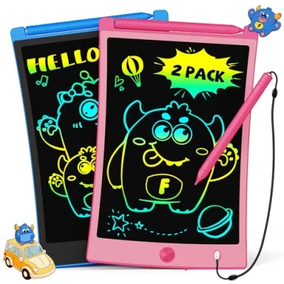 Abbildung von TEKFUN 2 Stück LCD Schreibtafel Kinder Zeichenbrett 8,5 Zoll Bildschirm Umweltfreundlich Bunten Maltafel Zaubertafel mit Lanyard, Lernspielzeug Geschenke für 3 4 5 6 7 Mädchen Jungen (Rosa+Blau)