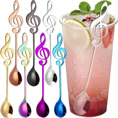 Abbildung von MINGZE 7 STÜCKE Dessert Löffel Dekorative Musiknote, Edelstahl Kreative Musikalische Note Rührlöffel Kaffeelöffel Für Zuhause, Milch Tee Kaffee Rühren Scoop Getränkelöffel Cafe Dessertlöffel Geschirr