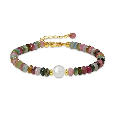 Abbildung von COAI Geschenkideen Damen Glücksarmband aus Facettiertem Mehrfarbigen Turmalin und Mondstein Strangarmband