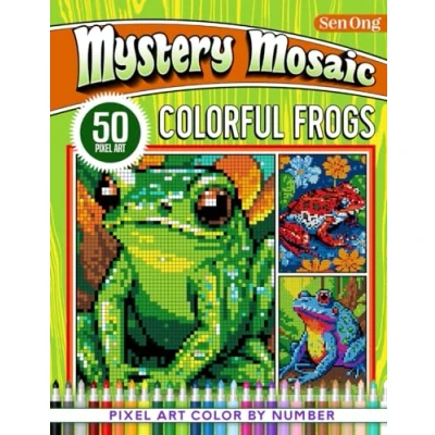 Abbildung von Colorful Frogs Mystery Mosaics Color by Number: 50 Pixel Art Puzzles for Relaxation and Creativity