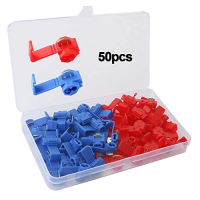 Abbildung von QitinDasen 50Pcs Abzweigverbinder Set, Stromdiebe Schnellverbinder, Kabelabzweiger Quickverbinder, Draht Kabelstecker Schloss Terminal (Rot, Blau)