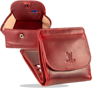 Abbildung von MATADOR Portemonnaie Echt Leder Damen Klein Geldbörse ROT TüV geprüfter RFID Schutz Geldbeutel Dünne Portmonee Mini Geldtasche Herren Wiener Schachtel inkl Geschenkverpackung