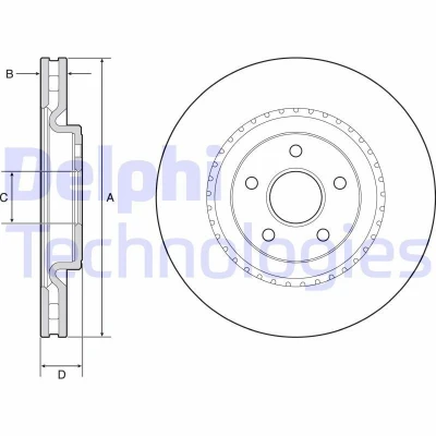 Abbildung von DELPHI BG9213C Bremsscheibe 380 34 5 Belüftet beschichtet hochgekohlt ohne Radlager, ABS Sensorring JEEP: GRAND CHEROKEE 4