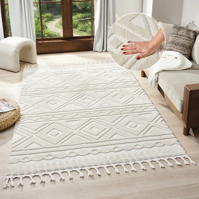 Abbildung von my home Teppich »Bonvo« rechteckig 19 mm Höhe mit Fransen, Hoch Tief Struktur, Wohnzimmer, Schlafzimmer, Boho Style