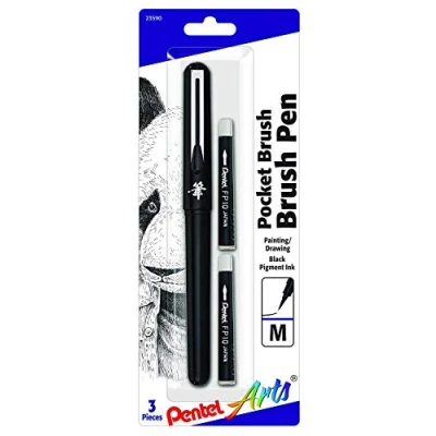 Abbildung von Pentel Arts Taschenpinsel Stift, inklusive 2 schwarzen Ersatzminen (GFKP3BPA)