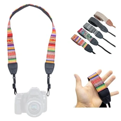 Abbildung von LENS AID Kameragurt in schickem Design: Leinen Nacken BZW. Schultergurt geeignet für Kameras von Nikon, Sony, Fujifilm, Olympus, Leica etc.