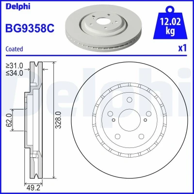 Abbildung von Bremsscheibe DELPHI BG9358C vorne, belüftet, 1 Stück