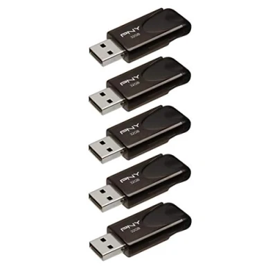 Abbildung von PNY Attaché 4 Flash Laufwerke USB 2.0 mit Sliding Capless Design, Schwarz, 5x32GB
