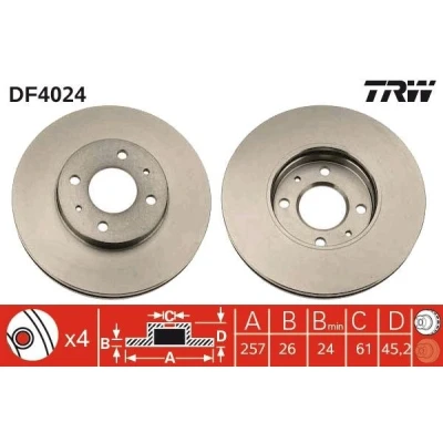 Abbildung von TRW DF4024 Bremsscheibe 257 26 4 100 Belüftet lackiert NISSAN: 100NX, Sunny 3