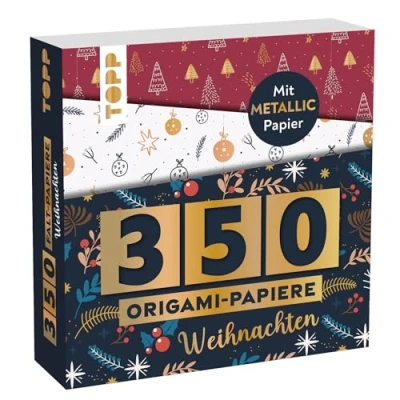 Abbildung von 350 Origami Papiere Weihnachten: Falt (14 x14 cm, 80 g/m²), in 25 Designs, davon 50 mit Metallic Folie, 20 Seiten Grundkurs, Softcover