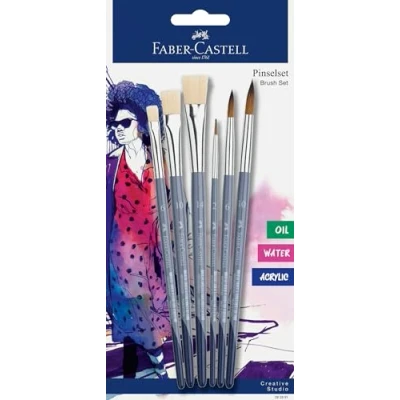 Abbildung von FABER CASTELL 282891 Pinselset 6 teilig mit Rundpinseln und Flachpinseln, Künstlerpinsel für Acryl , Aquarell Ölmalerei