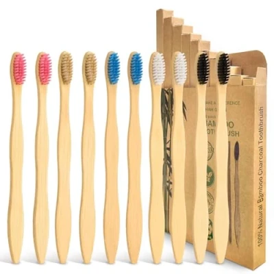 Abbildung von Bambus Zahnbürste 10 PACK 5 Farben Bamboo Toothbrush Natürliche Weiche Borsten Biologisch Abbaubare Umweltfreundliche Für Den Täglichen Gebrauch Mit Der Familie