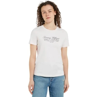 Abbildung von Tommy Hilfiger REG Script Graphic C NK SS Langarmhemd Damen, Weiß (Ancient White), XL