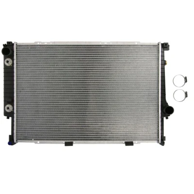 Abbildung von NRF 519588 Kühler, Motorkühlung Aluminium 650 435 34 mit Anbauteilen Kühlrippen gelötet BMW: 5 Saloon, Touring, 7