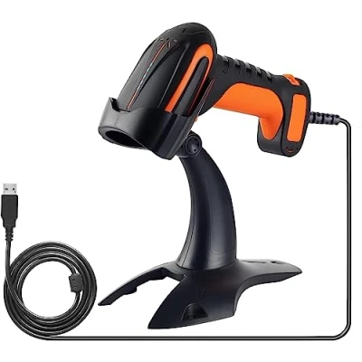 Abbildung von Tera Pro Leistungsstarker Industrie 1D 2D QR Barcodescanner mit Kabel und Ständer robust stoßfest staubdicht Heavy Duty freihändig einsetzbar für Lager Zuhause Bibliothek, Windows, Mac, Modell 8100Y