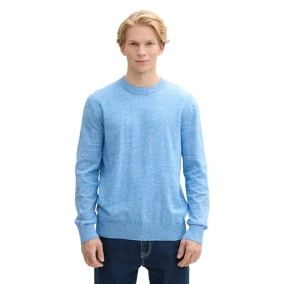 Abbildung von TOM TAILOR Denim Herren Strickpullover aus Baumwolle, 37509 Bright Blue White Mouline, L