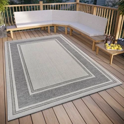 Abbildung von Hanse Home Cast In &amp; Outdoor Teppich Wetterfest Modernes Muster Zweifarbig, Wasserfest robuster Aussenteppich Flachgewebe für Garten, Balkon, Terrasse, Wohnzimmer Beige Grau, 190x290cm