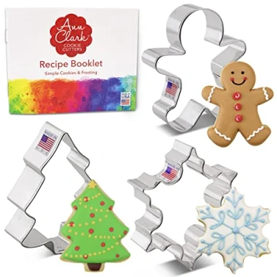 Abbildung von Ann Clark Ausstechformen Weihnachten 3 Teile Set Schneeflocke, Lebkuchen Mann, Weihnachtsbaum US verzinnter Stahl
