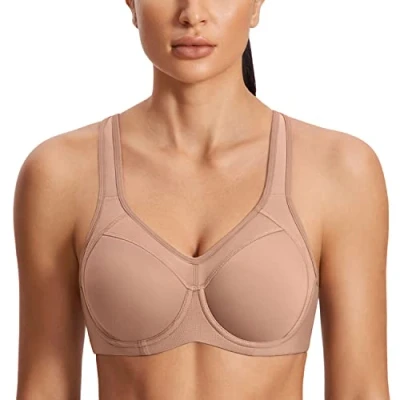 Abbildung von SYROKAN Damen Sport BH Starker Halt Bügel Push Up Ringerrücken Gepolstert Fitness Kaum Buff 75D