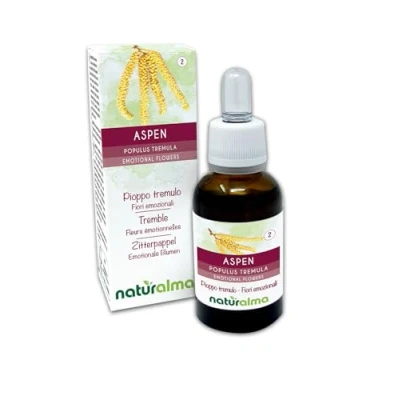 Abbildung von Aspen oder Zitterpappel (Populus tremula) Bach Blüten Naturalma Tropfen 30 ml Alkoholfreier Flüssigextrakt Blütenessenzen Vegan und alkoholfrei