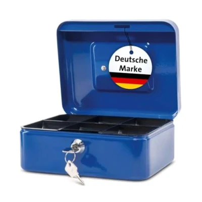 Abbildung von MAUL Geldkassette aus Stahl 20x17x9cm abschließbar Münzgeld Einsatz herausnehmbar Kasse mit 2 Schlüsseln Ideal als Spardose, Geldtasche, Tresor, klein Blau