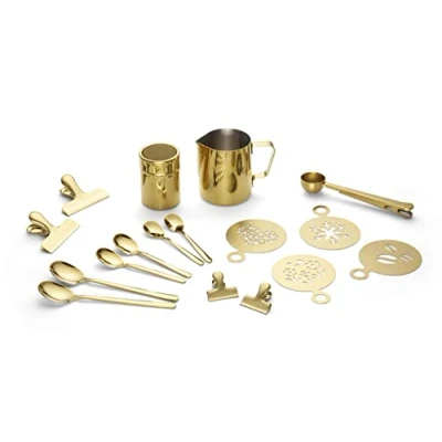 Abbildung von ECHTWERK Kaffeezubehör Set, 23 tlg, Milchschaumkännchen 350 ml, Kakaostreuer, 4x Espresso , Cappuccino Latte Macchiato Löffel, Kaffeeclips, EW BA 3503G