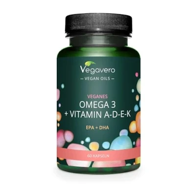 Abbildung von Omega 3 + ADEK Kapseln VEGAN Premium: life&#039;s™OMEGA &amp; K2VITAL® Veganes EPA, DHA Vitamin A, D, E, K 60 Deutsche Produktion von Vegavero®