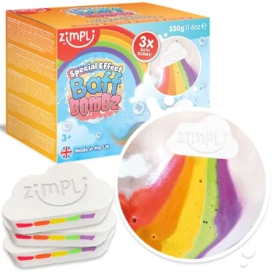 Abbildung von 3 x Große Wolke Regenbogen Badekugeln von Zimpli Kids, Spezialeffekt für Kinder, Handmade Bubble Bath Fizzies Geschenkset, Bio Feuchtigkeit Vegan Freundlich und Cruelty Free