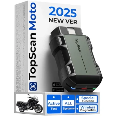 Abbildung von TopScan Motorrad OBD2 Diagnosegerät, Kabelloser Diagnosewerkzeug, Passend für Harley, Ducati, BMW, Alle Systeme Scan Tool mit Hot Reset Funktionen, Datenstrom, Grau