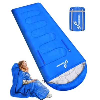 Abbildung von Schlafsack, Sportneer Anziehbarer Deckenschlafsäcke 220 x 84 cm tragbarer 4 Jahreszeiten Schlafsack mit Reißverschluss für Arme und Füße, Erwachsene Camping Wandern Reisen, Blau