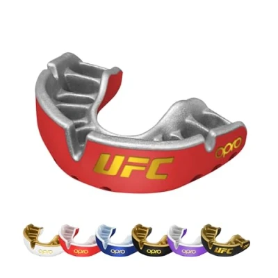 Abbildung von OPRO Gold Level UFC Mundschutz, Mundschutz Sport Erwachsene und Kinder, mit Vorgesetzter Komfort für Boxen, Lacrosse, MMA, Kampfsport, Hockey alle Kontaktsportarten (Rot, Jugendliche)