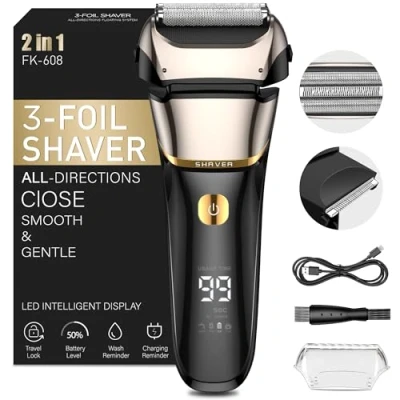 Abbildung von Folienrasierer Herren,2 in 1 Rasierer Herren Elektrisch Wiederaufladbarer USB Rasierapparat Nassrasierer &amp; Trockenrasierer Elektrorasierer 100 Min Laufzeit,Zero Gap Skin,IPX7,Reisesperre