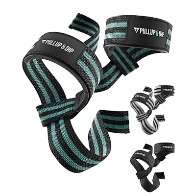Abbildung von PULLUP &amp; DIP Zughilfen fürs Krafttraining, gepolsterte Gewichtheber Schlaufen, Handgelenk Gurte, Zugschlaufen für Weightlifting, Bodybuilding, Latzug, Kreuzheben, Lifting Straps (1 Paar) (Cyan)