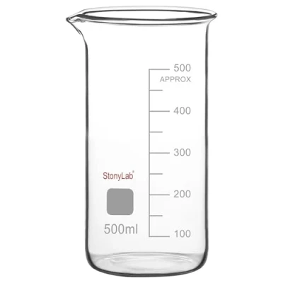Abbildung von stonylab Glasbecher, 1er Pack Borosilikatglas Graduierter Hoher Becher mit Ausgießer, Laborbecher, 500 ml
