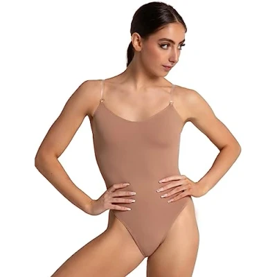 Abbildung von Capezio Damen Camisole Leotard with Clear Transition Straps Shapewear Bodysuit, Suntan, S