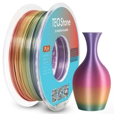 Abbildung von TEQStone Silk PLA Filament 1,75mm Regenbogen 1KG, Hochglänzende Oberfläche, Sauber Gewickelt, Maßhaltigkeit +/ 0,02mm Vakuumverpackung