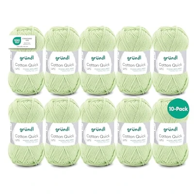 Abbildung von Gründl Wolle Cotton Quick uni dünne zum Häkeln Strickgarn Häkelgarn Glänzend und hautfreundlich 100% Baumwolle 10 Knäuel 50 g / 125 m Nadelstärke 3 4 lindgrün