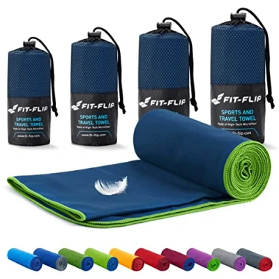 Abbildung von Fit Flip Mikrofaser Handtuch kompakt, leicht und schnelltrocknend Microfaser Handtücher als Reisehandtuch, Sporthandtuch, Strandtuch Badetuch groß (40x80cm, Marineblau Grün)