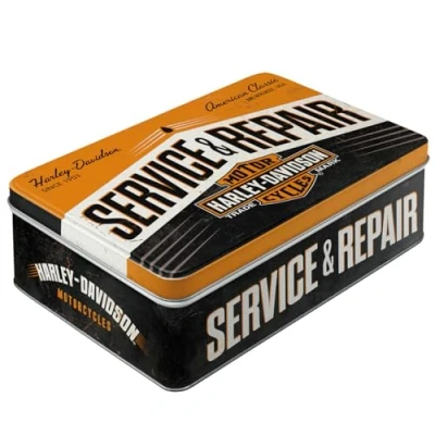 Abbildung von Nostalgic Art Retro Vorratsdose Flach, 2,5 l, Harley Davidson Service &amp; Repair Geschenk Idee für Biker, Blech Dose mit Deckel, Vintage Design