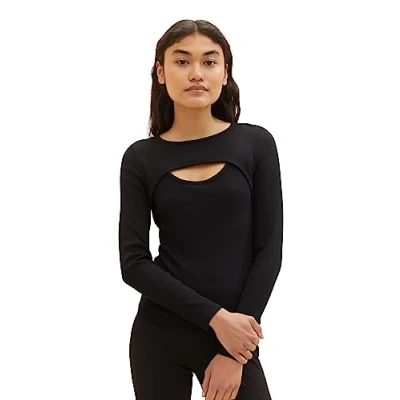 Abbildung von TOM Tailor Denim Struktur Langarmshirt, Damen, Größe: Medium, Deep black