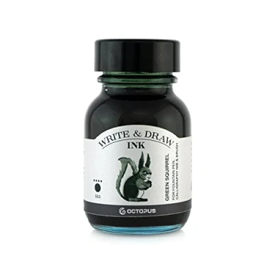 Abbildung von Octopus Write and Draw Ink 553 Green Squirrel, wasserfeste Tinte zum Schreiben und Zeichnen, Kalligraphietinte, lichtechte Zeichentusche für Füllhalter, grün, 50 ml