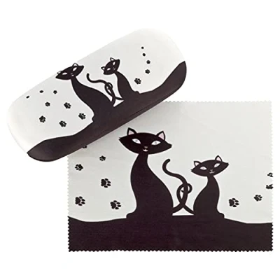 Abbildung von VON LILIENFELD Brillenetui Schwarze Katzen Kätzchen Motiv Etui Brille Mikrofaser Brillenputztuch Brillenbox Stabiles Hardcase Set mit Stoff bezogen