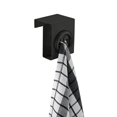 Abbildung von WENKO Haken Push, hochwertiger Küchenhaken aus rostfreiem Edelstahl in Schwarz matt zum Einhängen an die Schublade oder Schranktüre, 5 x 6 4 cm, 55008100