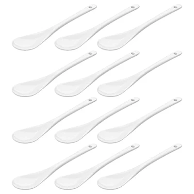 Abbildung von WELLGRO Eierlöffel aus Porzellan weiße Porzellanlöffel, Kaffeelöffel, Teelöffel, Dessertlöffel, Eierbecher, Besteck, verschiedene Mengen wählbar, Stückzahl:12 Stück