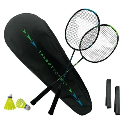 Abbildung von Talbot Torro Carbon Badminton Set Professional, 2 Badmintonschläger, Federbälle, Griffbänder &amp; Schlägertasche für Training Sport